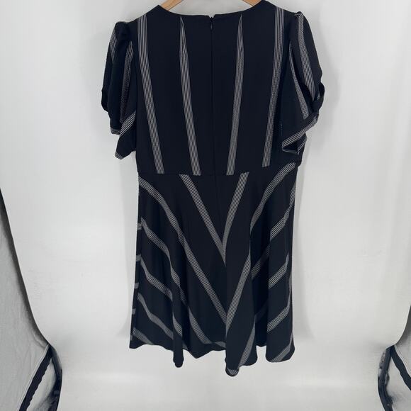 Calvin Klein Black & White Striped Fit and Flare Dress Short Sleeve Size 14 - Picture 5 of 11
